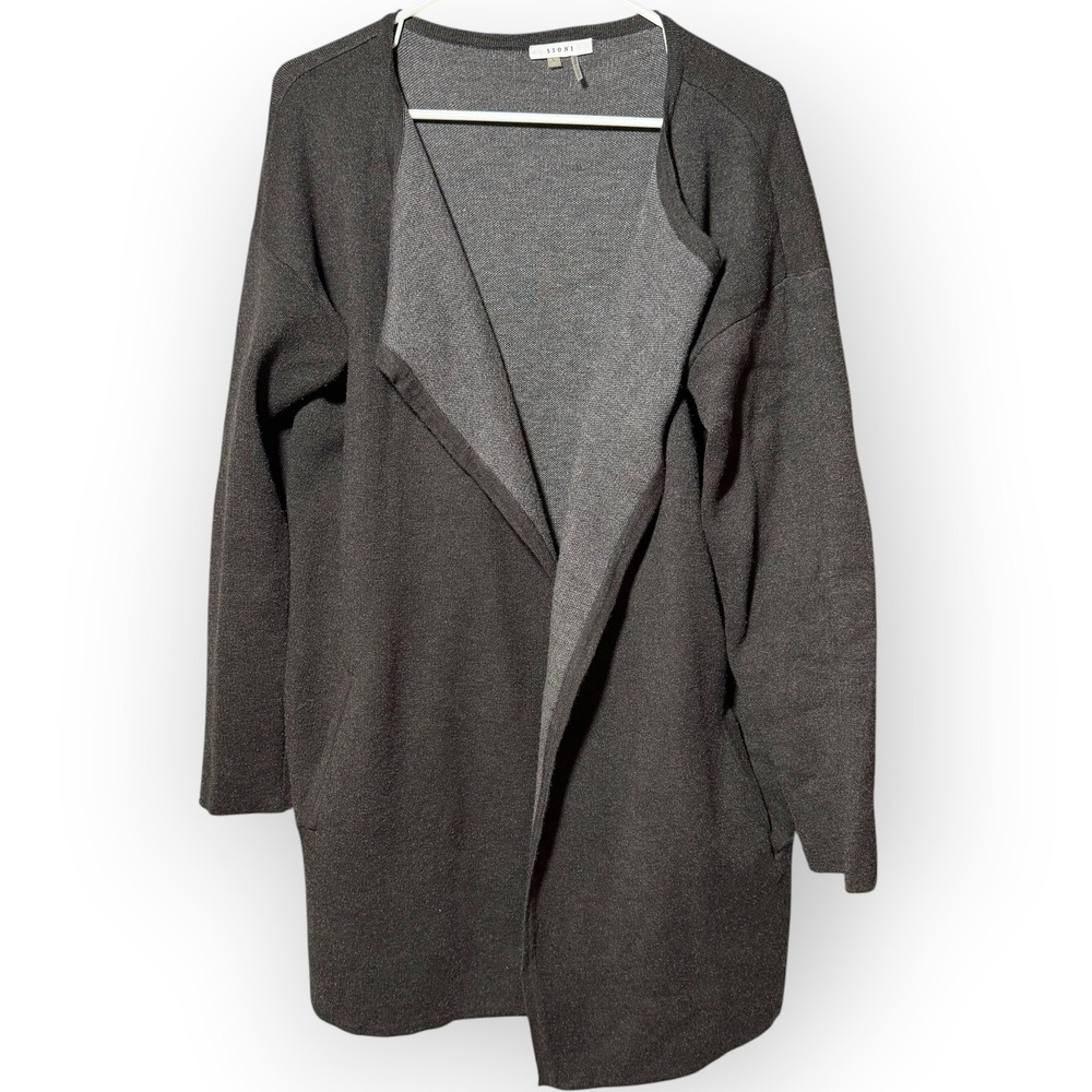 Sioni Womens Gray Open Front Longline Cardigan‎ Sweater Size Large Marled Knit